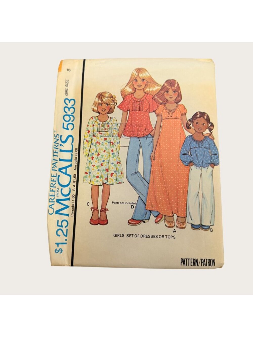 Vintage 1970s McCalls Sewing Pattern 5933 Girls Dress Top Size 8 Uncut